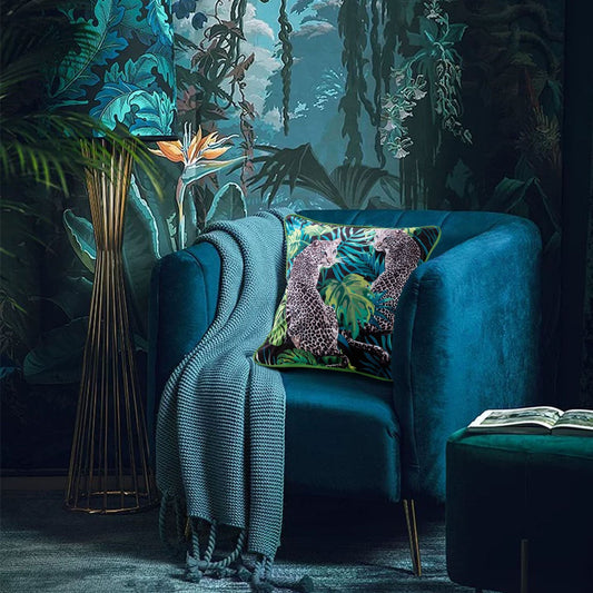 HKM-158099 Modern Dutch Velvet Pillow Case with Tropical Rainforest Print - 45x45 & 50x50 Sizes