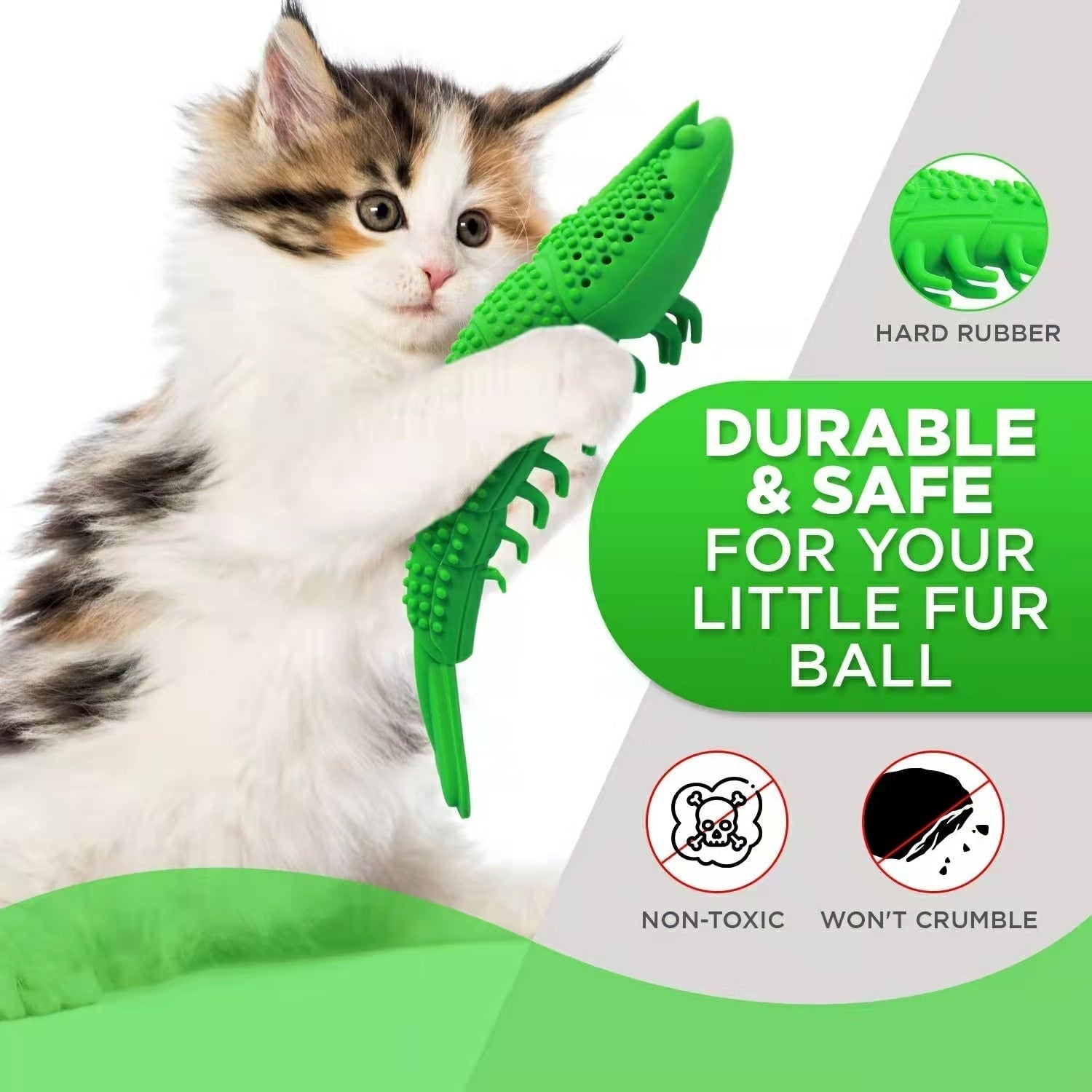 HKM-1581117 Cat Teething Toy with Catnip and Bell for Interactive Play – Durable Rubber, Easy to Clean, 360 Degree Teeth Cleaning