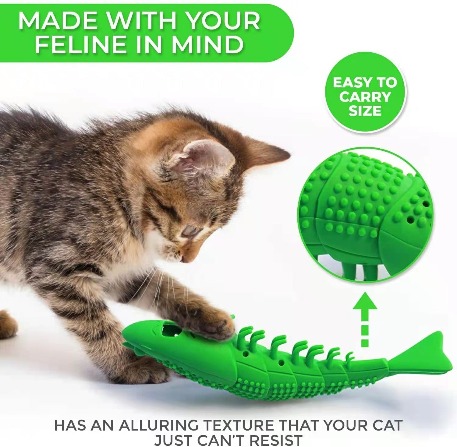 HKM-1581117 Cat Teething Toy with Catnip and Bell for Interactive Play – Durable Rubber, Easy to Clean, 360 Degree Teeth Cleaning