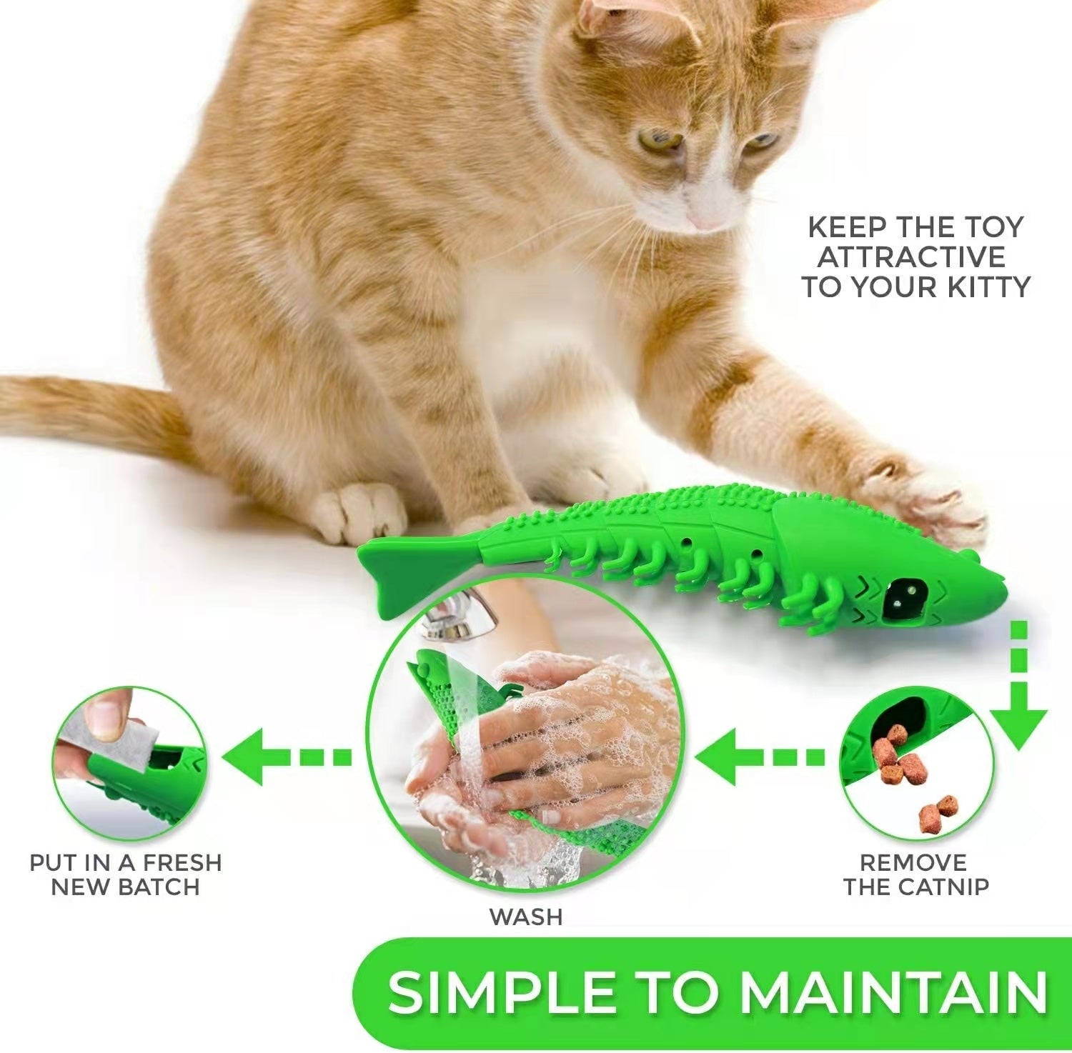 HKM-1581117 Cat Teething Toy with Catnip and Bell for Interactive Play – Durable Rubber, Easy to Clean, 360 Degree Teeth Cleaning