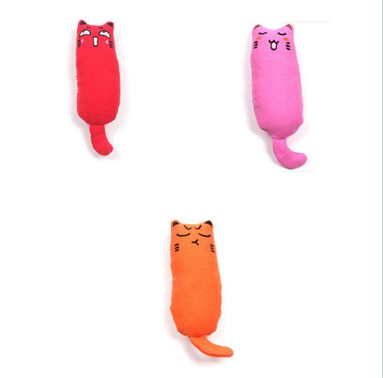 HKM-1582269 Chubby Cotton Cat Toy - Burlap and Padded Cotton in Various Colors