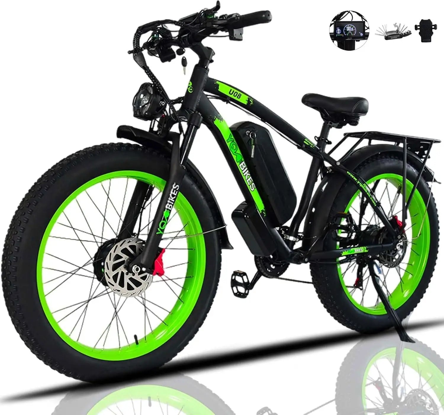 HKM-158355 2000W Electric Mountain Bike 26 Inch Fat Tire Dual Motor with LCD Display and 21 Speed, 48V 20Ah Battery