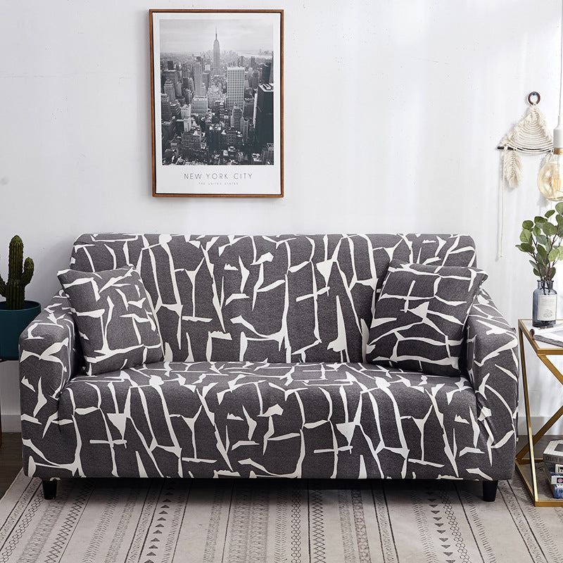 HKM-158419 Elastic Full Cover Sofa Protector - European Style Geometric Fabric, Fits Modular Sofas, Multiple Sizes Available