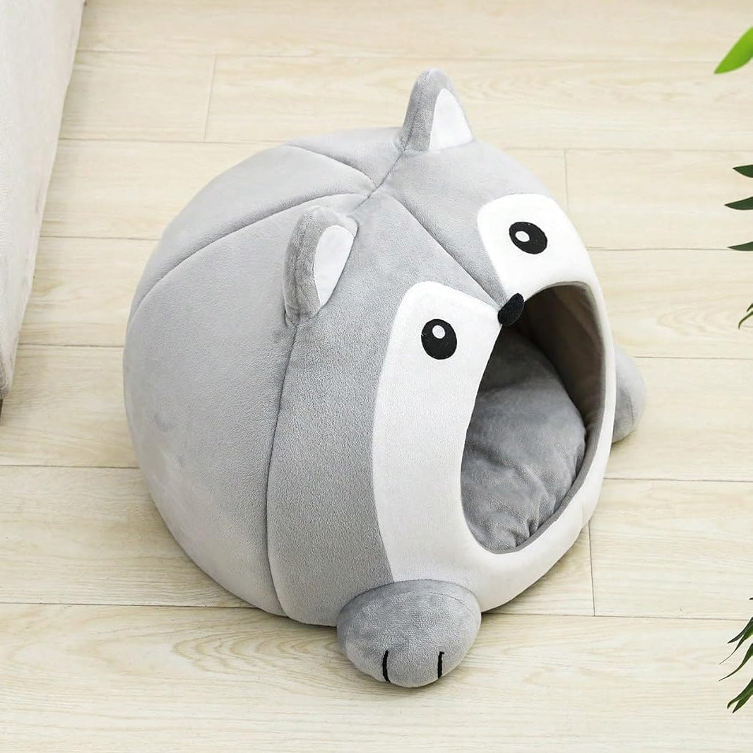 HKM-1585853 Cozy Fox-Shaped Indoor Cat Bed with Removable Cushion in Various Sizes