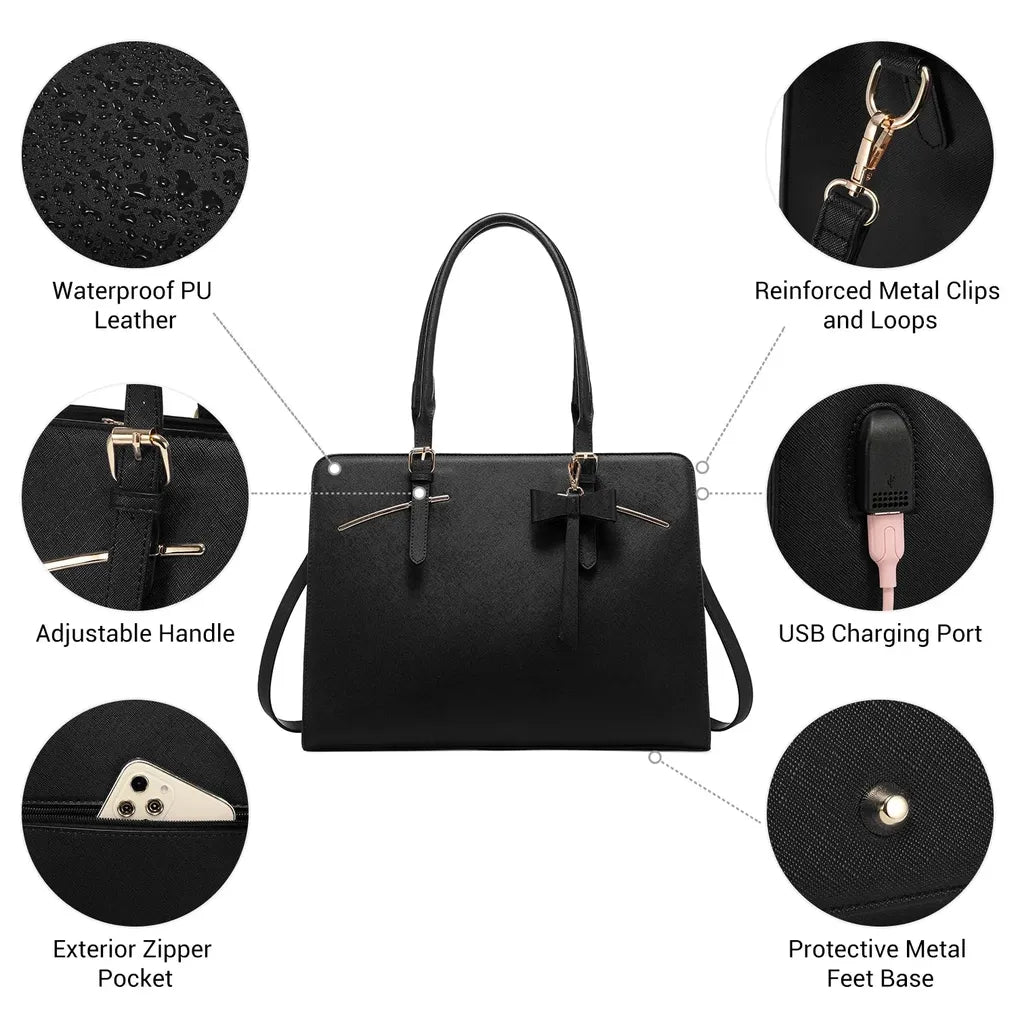 HKM-158739 Spacious Laptop Tote Bag and Crossbody Purse Set for 15.6-Inch Computers