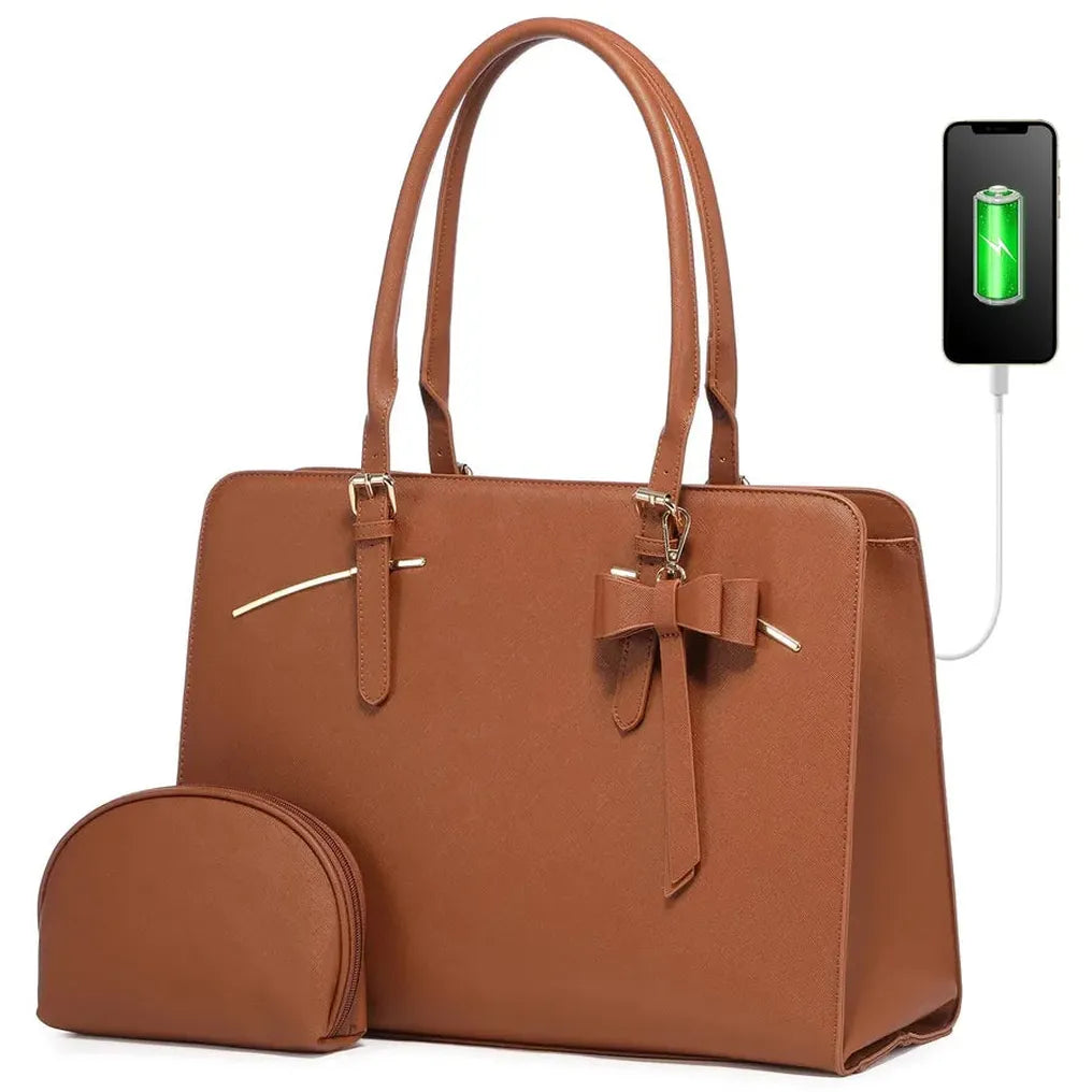 HKM-158739 Spacious Laptop Tote Bag and Crossbody Purse Set for 15.6-Inch Computers