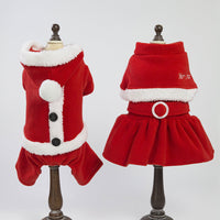 HKM-1587773 Stylish Fleece Christmas Dog Outfit with Button Skirt and Pants in Various Sizes