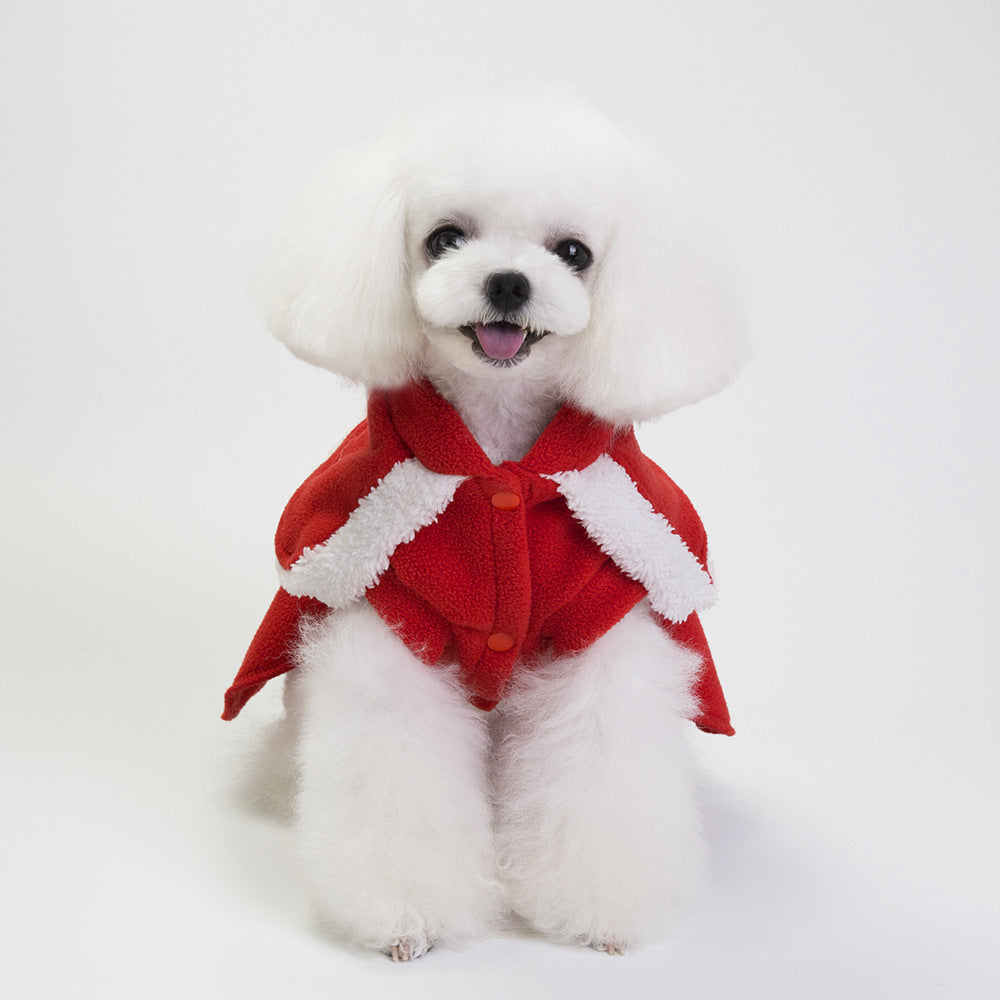 HKM-1587773 Stylish Fleece Christmas Dog Outfit with Button Skirt and Pants in Various Sizes