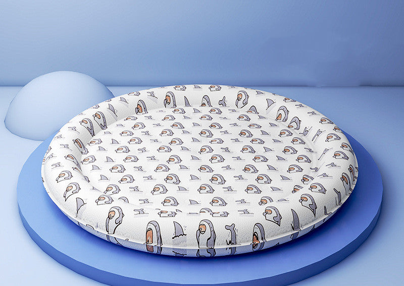 HKM-1589437 Round Cold Gel Ice Mat for Pets - Soft, Washable, Cute Cartoon Design