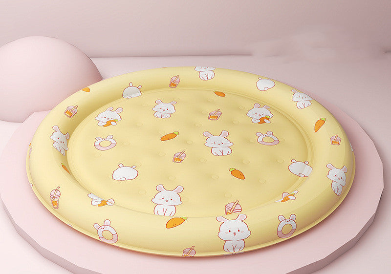 HKM-1589437 Round Cold Gel Ice Mat for Pets - Soft, Washable, Cute Cartoon Design