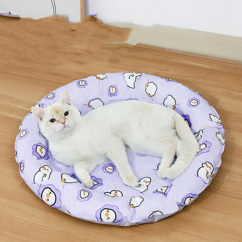 HKM-1589437 Round Cold Gel Ice Mat for Pets - Soft, Washable, Cute Cartoon Design