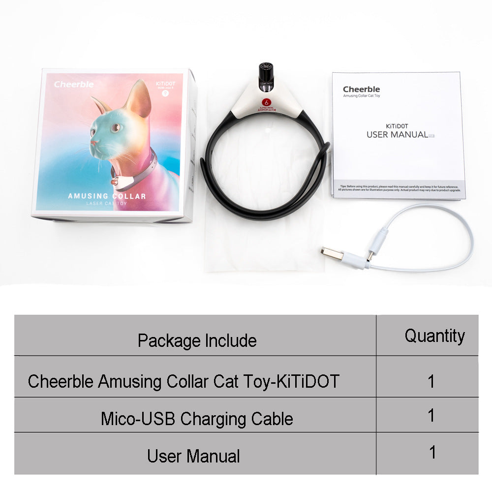 HKM-1590845 Mobile Laser Cat Toy - Interactive Funny Cat Stick, TPU Material, Black and White, Includes USB Charging Cable and User Manual