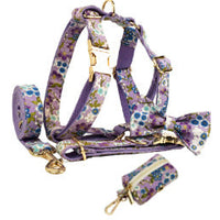 HKM-1591357 Floral Dog Collar and Leash Set with Bow, Vest, and Poop Bag - Five-Piece Collection