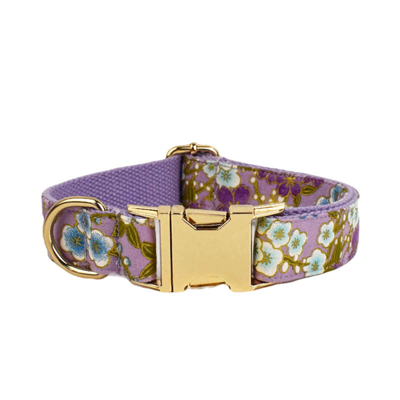 HKM-1591357 Floral Dog Collar and Leash Set with Bow, Vest, and Poop Bag - Five-Piece Collection
