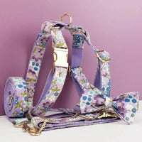 HKM-1591357 Floral Dog Collar and Leash Set with Bow, Vest, and Poop Bag - Five-Piece Collection