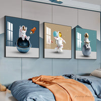 HKM-159187 Astronaut Canvas Art Poster - Modern Flat Oil Painting for Space Travel Decor