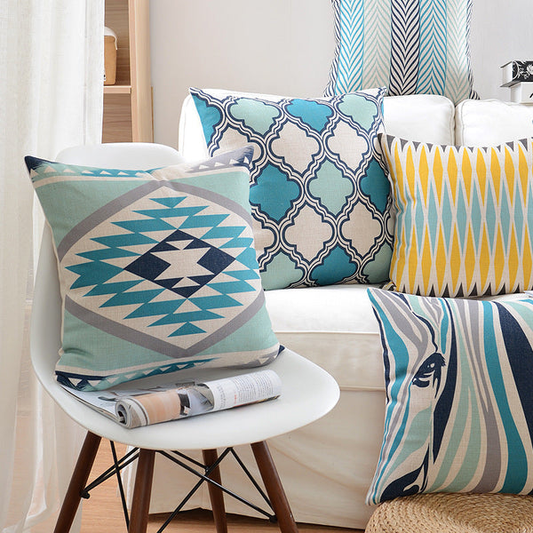 HKM-159315 Geometric Abstract Linen Cushion Cover for Sofa and Car - 45x45cm