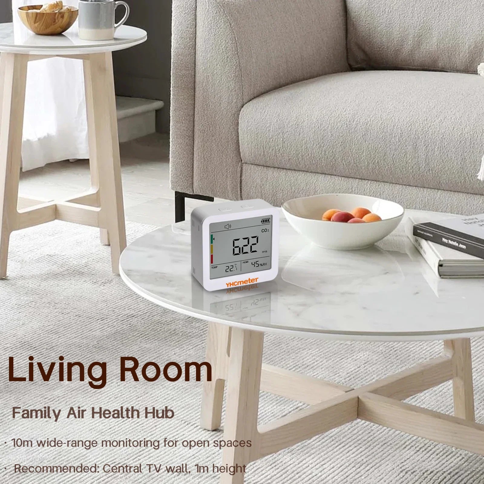 HKM-159379 Indoor CO2 Meter with Temperature and Humidity Sensor, 3-in-1 Air Quality Monitor