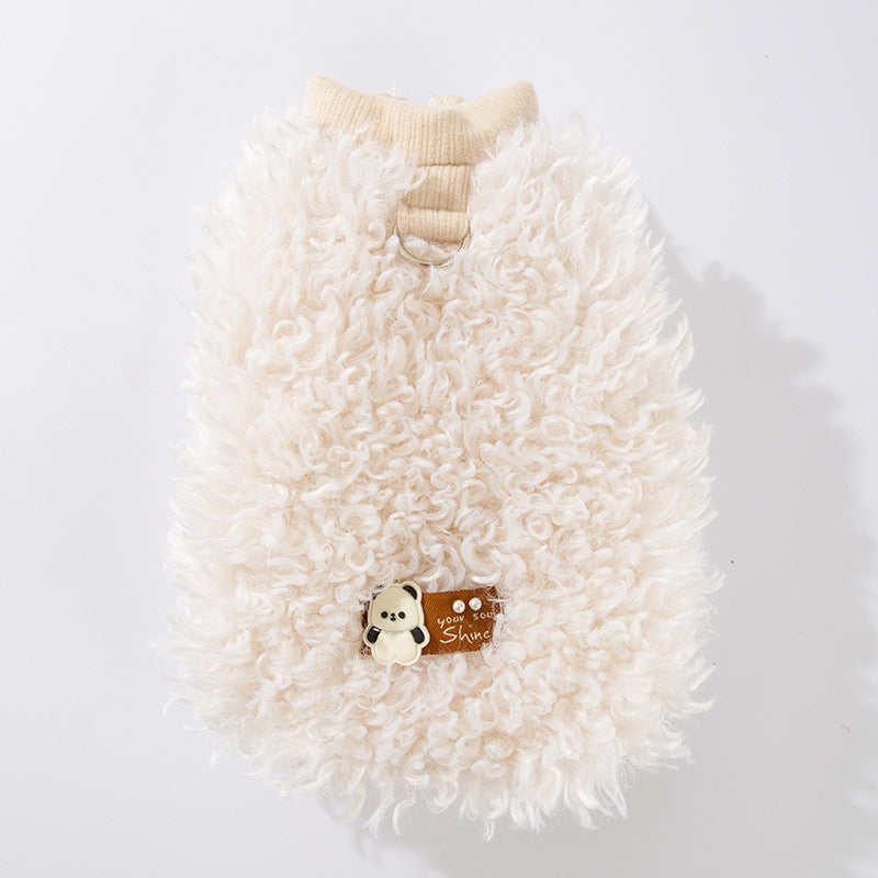 HKM-1593917 Cozy Lamb Wool Pet Vest with Panda Badge for Small Cats and Dogs