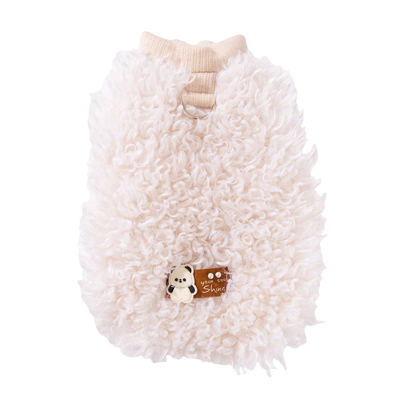 HKM-1593917 Cozy Lamb Wool Pet Vest with Panda Badge for Small Cats and Dogs