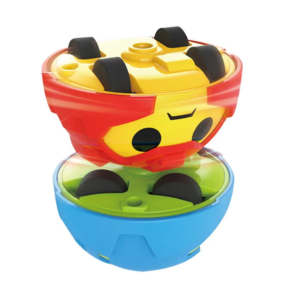HKM-159443 Mini 3-in-1 Spinning Top Ring Battle Gyro Toy for Kids Aged 2-4, Pull Back Car, Blister Pack