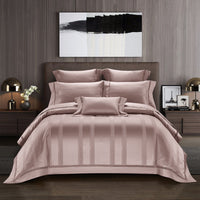 HKM-159507 High Density Jacquard Cotton Bedding Set - 4 Pieces in Pink, Grey, and Camel