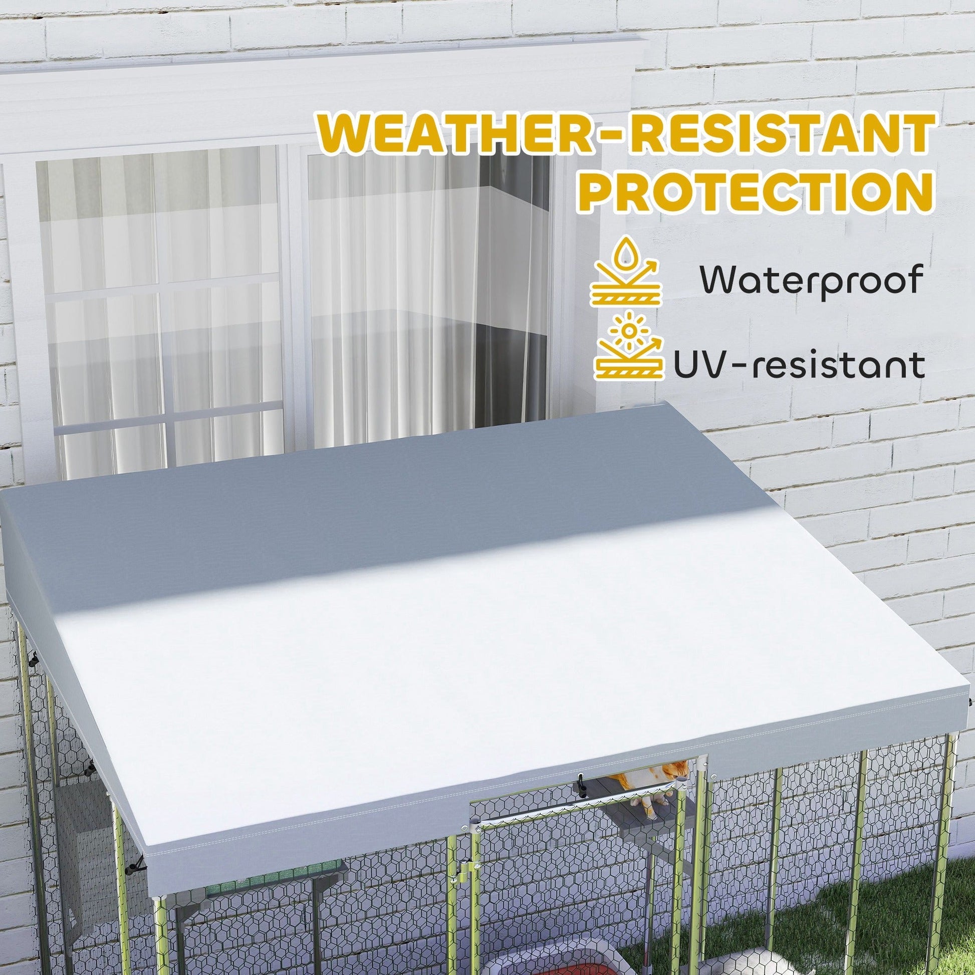 HKM-1595197 Large Outdoor Cat Enclosure with Waterproof Canopy, Sleeping Box & Jumping Platforms for 1-3 Cats, 79" Galvanized Steel