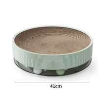 HKM-1595325 Three-in-One Corrugated Cat Scratch Board and Toy with Balls - Grey Green / Milky White