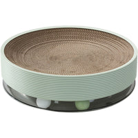 HKM-1595325 Three-in-One Corrugated Cat Scratch Board and Toy with Balls - Grey Green / Milky White