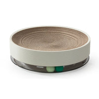 HKM-1595325 Three-in-One Corrugated Cat Scratch Board and Toy with Balls - Grey Green / Milky White