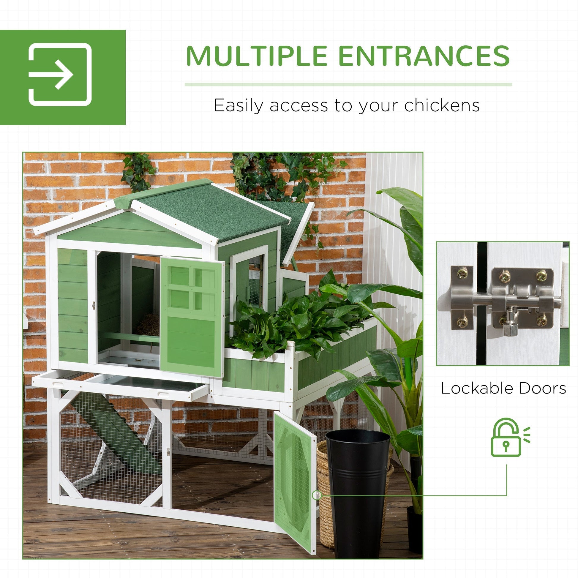 HKM-1598781 49" Small Chicken Coop with Enclosed Run and Garden Space for 2-4 Birds, Green Fir Wood Construction