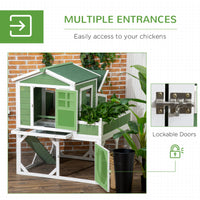 HKM-1598781 49" Small Chicken Coop with Enclosed Run and Garden Space for 2-4 Birds, Green Fir Wood Construction