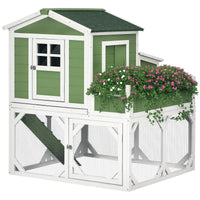 HKM-1598781 49" Small Chicken Coop with Enclosed Run and Garden Space for 2-4 Birds, Green Fir Wood Construction