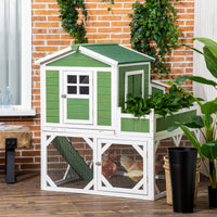 HKM-1598781 49" Small Chicken Coop with Enclosed Run and Garden Space for 2-4 Birds, Green Fir Wood Construction