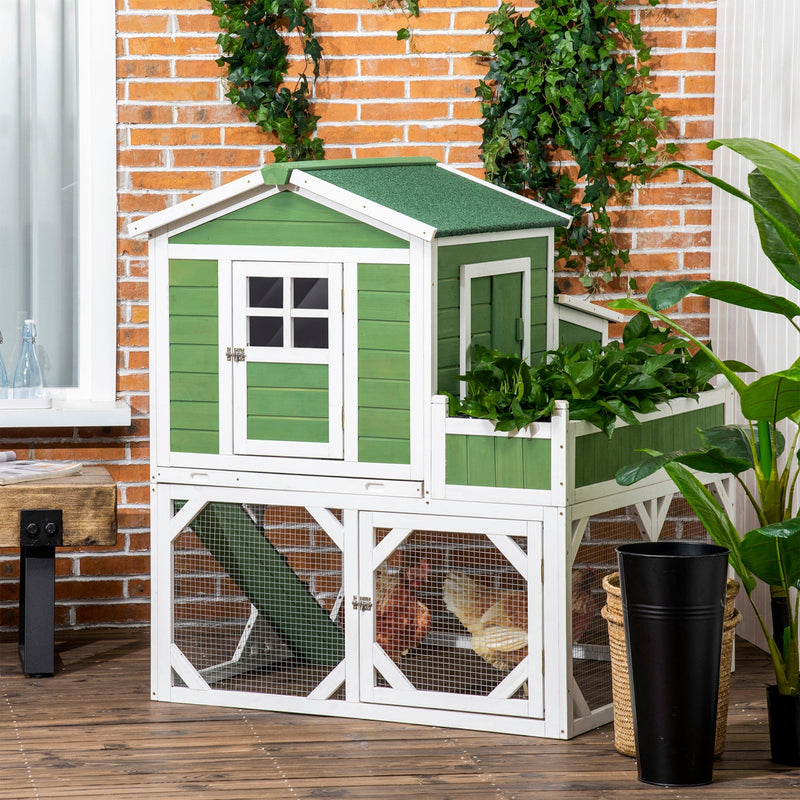 HKM-1598781 49" Small Chicken Coop with Enclosed Run and Garden Space for 2-4 Birds, Green Fir Wood Construction