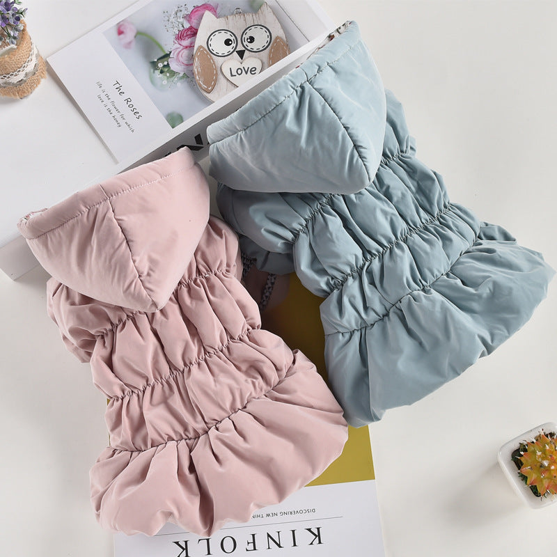 HKM-1599549 Floral Cotton Bubble Skirt Pet Clothes for Dogs and Cats - Winter Warmth in Pink and Blue