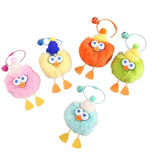 HKM-160019 Plush Duckling Keychain – Soft Fur Ball Pendant for Bags, Backpacks, and Keys