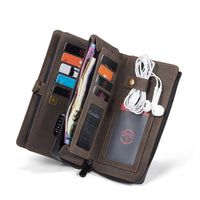 HKM-160211 Leather Wallet-Style Phone Case for Select Samsung and Apple Models, Handmade TPU & Leather, Available in Black, Dark Brown, Blue, Red
