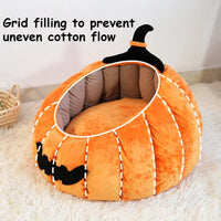 HKM-1602365 Cozy Cartoon Pumpkin Pet Bed for Cats and Small Dogs - Soft Plush Nest for Fall and Winter