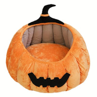HKM-1602365 Cozy Cartoon Pumpkin Pet Bed for Cats and Small Dogs - Soft Plush Nest for Fall and Winter