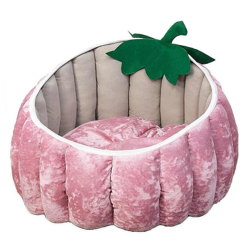 HKM-1602365 Cozy Cartoon Pumpkin Pet Bed for Cats and Small Dogs - Soft Plush Nest for Fall and Winter