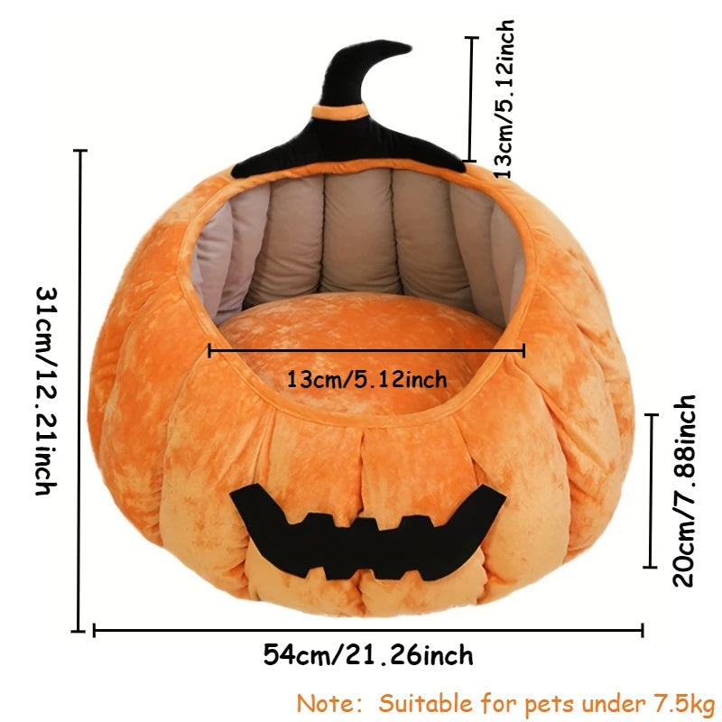 HKM-1602365 Cozy Cartoon Pumpkin Pet Bed for Cats and Small Dogs - Soft Plush Nest for Fall and Winter