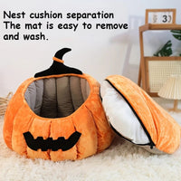 HKM-1602365 Cozy Cartoon Pumpkin Pet Bed for Cats and Small Dogs - Soft Plush Nest for Fall and Winter