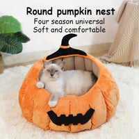 HKM-1602365 Cozy Cartoon Pumpkin Pet Bed for Cats and Small Dogs - Soft Plush Nest for Fall and Winter