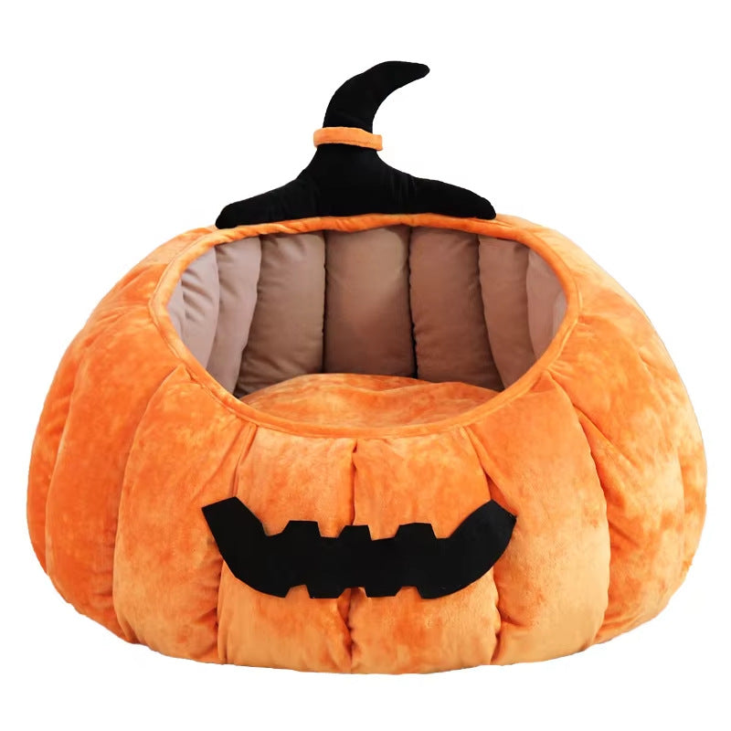 HKM-1602365 Cozy Cartoon Pumpkin Pet Bed for Cats and Small Dogs - Soft Plush Nest for Fall and Winter
