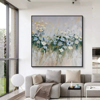 HKM-160275 Handmade Modern Oil Painting - Blue Flower Canvas Art for Home Decoration
