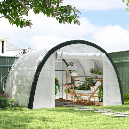 HKM-160339 Walk-In Tunnel Greenhouse 4x3m with Steel Frame, Double-Layer Cover, and Accessories