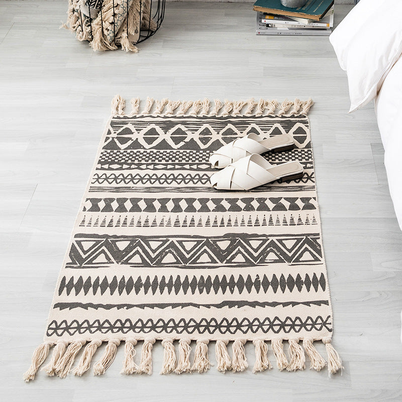 HKM-160403 Handmade Ethnic Style Cotton Hemp Retro Rectangular Mat - 60x90cm