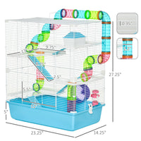 HKM-1604541 Extra Large 23-Inch Hamster Cage with Tubes, Tunnels, Exercise Wheel, and 5 Tiers in Light Blue