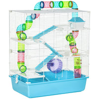 HKM-1604541 Extra Large 23-Inch Hamster Cage with Tubes, Tunnels, Exercise Wheel, and 5 Tiers in Light Blue